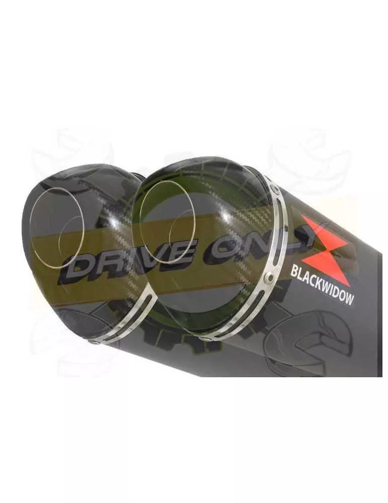 Twin 300mm Oval Black Painted Stainless Steel Slip On Silencers with Carbon Fibre Tips
