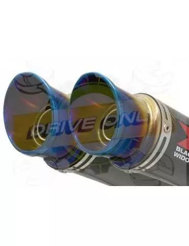 Twin 230mm Round GP Style Carbon Fibre Slip On Silencers with Stainless Steel Blue Tip