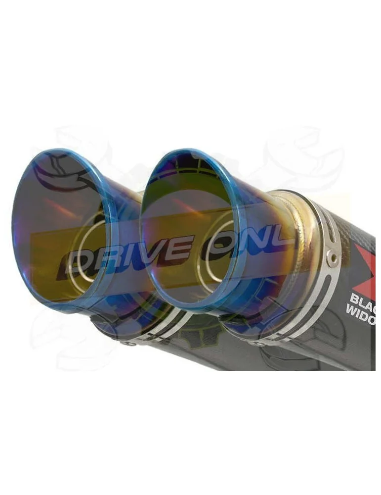Twin 230mm Round GP Style Carbon Fibre Slip On Silencers with Stainless Steel Blue Tip