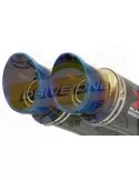 Twin 230mm Round GP Style Carbon Fibre Slip On Silencers with Stainless Steel Blue Tip