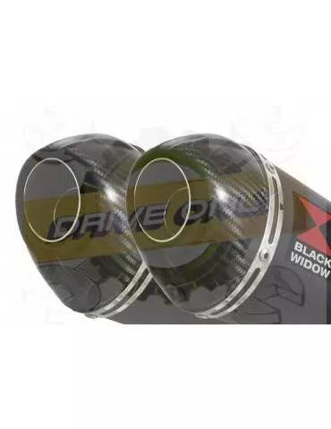 Twin 200mm Oval Black Painted Stainless Steel Slip On Silencers with Carbon Fibre Tips