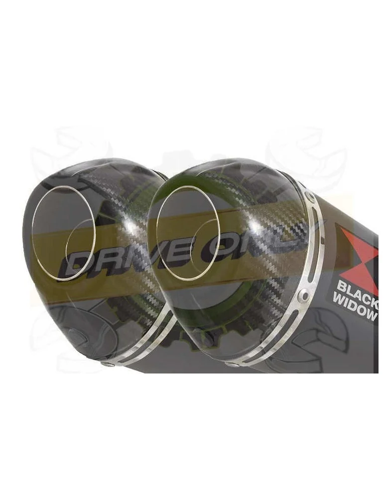 Twin 200mm Oval Black Painted Stainless Steel Slip On Silencers with Carbon Fibre Tips