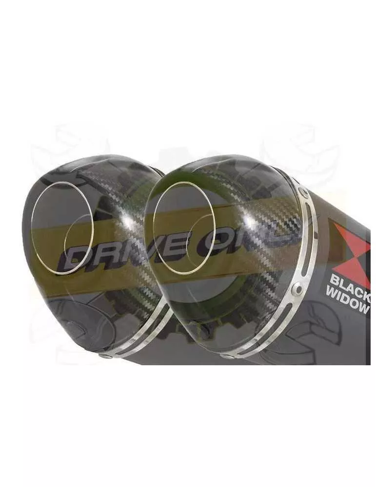 Twin 200mm Oval Black Painted Stainless Steel Slip On Silencers with Carbon Fibre Tips