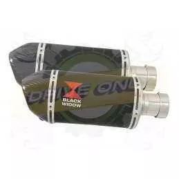 Twin 200mm Oval Black Painted Stainless Steel Slip On Silencers with Carbon Fibre Tips