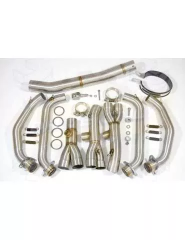 R6 YZF600 2006-2018 Passage Haut Décatalyseur Ligne complète & Silencieux Ovale Noir en Inox + Canule en Carbone 300mm