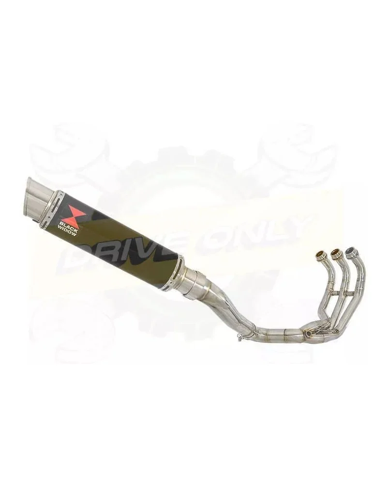 MT09 MT-09 2013-2021  High Level De-cat Exhaust System with 350mm Round GP Style Black Painted Stainless Steel Silencer