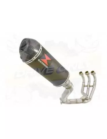 MT09 MT-09 2013-2021 Passage Haut Décatalyseur Ligne complète & Silencieux Ovale Noir en Inox + Canule en Carbone 300mm