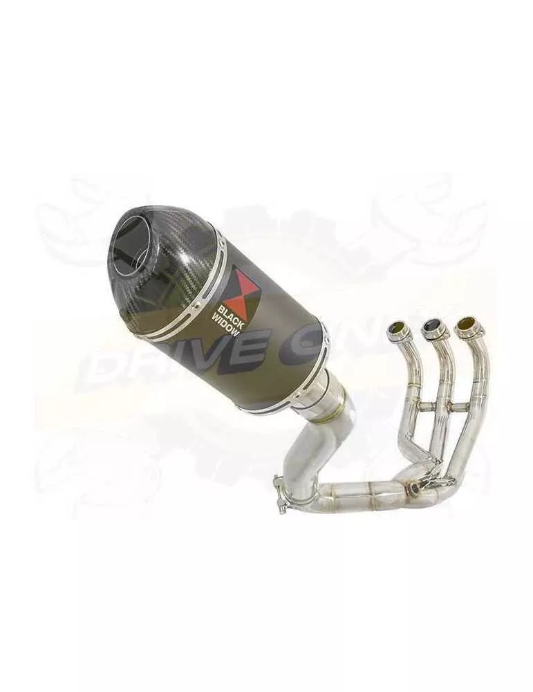 MT09 MT-09 2013-2021 Passage Haut Décatalyseur Ligne complète & Silencieux Ovale Noir en Inox + Canule en Carbone 200mm