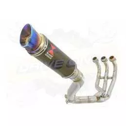 MT09 MT-09 2013-2021  High Level De-cat Exhaust System with 230mm Round GP Style Carbon Fibre Silencer + Blue Stainless Tip