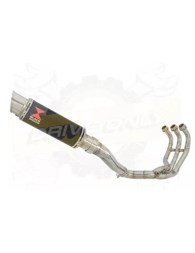 MT09 MT-09 2013-2021 High Level De-cat Exhaust System with 230mm Round GP Style Black Painted Stainless Steel Silencer