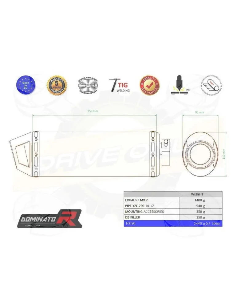 Silencieux sport Dominator : YZF 250 2014 - 2017
