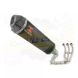 XSR 900 2016 2017 High Level De-cat Exhaust System with 400mm Oval Black Painted Stainless Steel Silencer + Carbon Tip