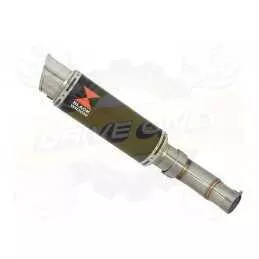 KLE 650 VERSYS 2007-2014 Low Level Exhaust Link Pipe + 230mm GP Style Round Black Painted Stainless Steel Silencer