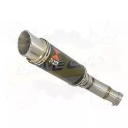 KLE 650 VERSYS 2007-2014 Low Level Exhaust Link Pipe + 230mm GP Style Round Black Painted Stainless Steel Silencer