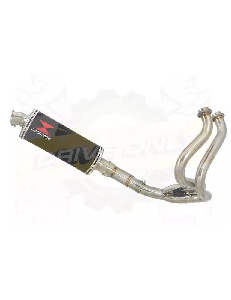 KLE 650 VERSYS 2007-2014 Low Level De Cat Exhaust System + 300mm Oval Black Stainless Steel Silencer