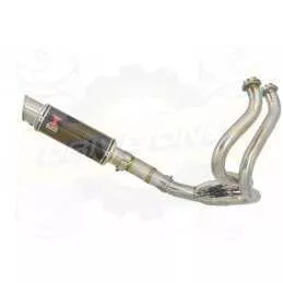 KLE 650 VERSYS 2007-2014 Low Level De Cat Exhaust System + 230mm Round GP Style Carbon Fire Silencer + Titanium Ends