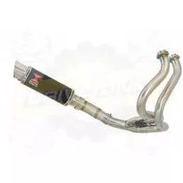 KLE 650 VERSYS 2007-2014 Low Level De Cat Exhaust System + 230mm Round GP Style Black Stainless Steel Silencer