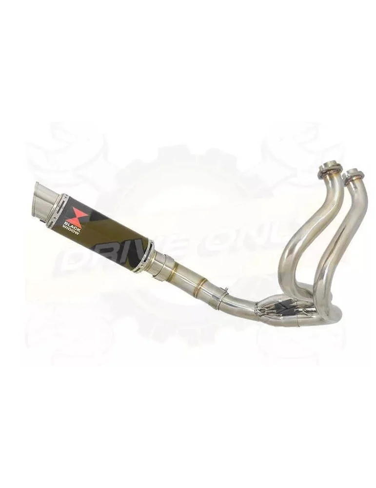 KLE 650 VERSYS 2007-2014 Low Level De Cat Exhaust System + 230mm Round GP Style Black Stainless Steel Silencer