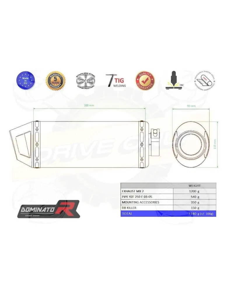 Silencieux sport Dominator : YZF 250 2003 - 2005 