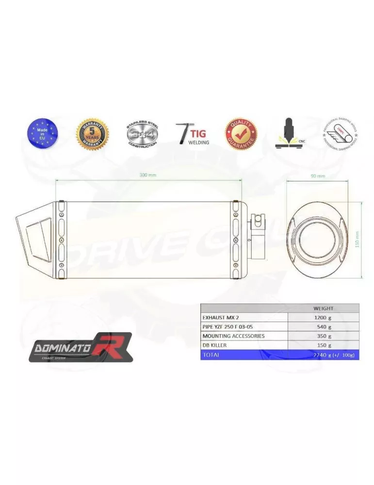 Silencieux sport Dominator : YZF 250 2003 - 2005 