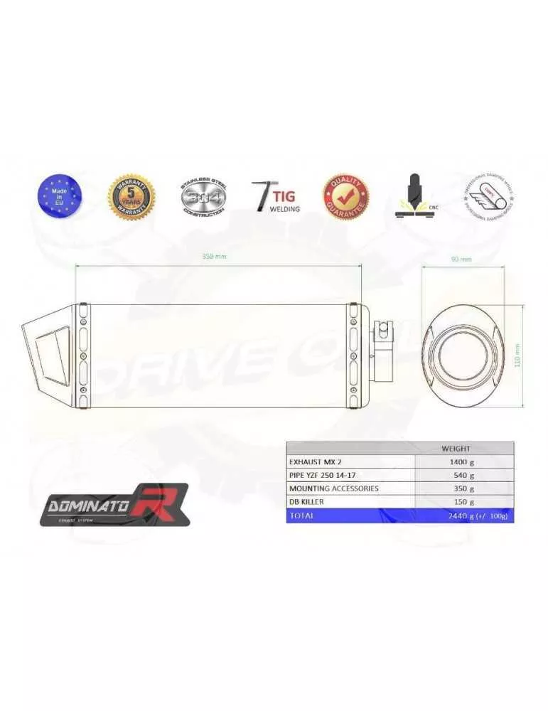 Silencieux sport Dominator : YZF 250 2014 - 2017