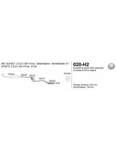 ECHAPPEMENT - Kit complet (intermédiaire type 2) pour VOLVO 850/S70/V70 Berline/Break 2.0/2.5 - sortie 1x100