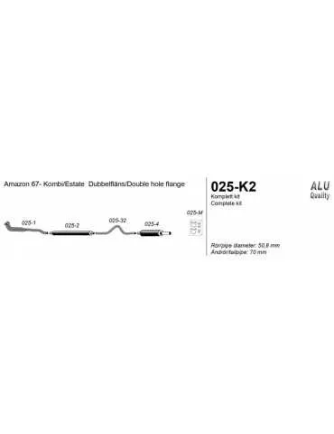 ECHAPPEMENT - Kit complet pour VOLVO Amazon B18/B20 break 67+ - sortie 1x70