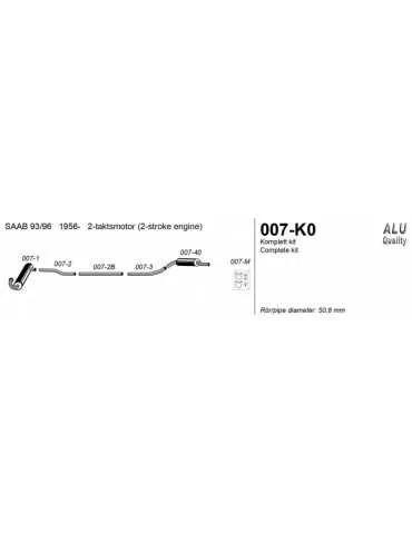 ECHAPPEMENT - Kit complet pour SAAB 93/96, 2 temps, 1956+ - sortie BRUTE