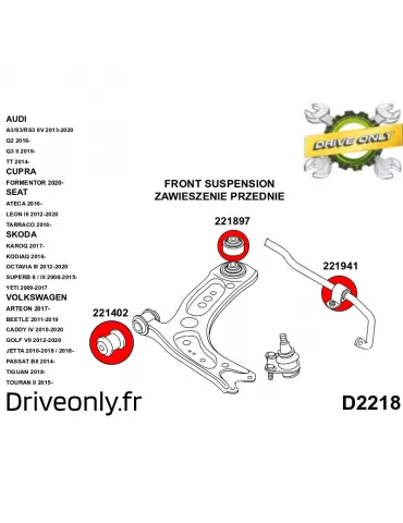 221402A Silent block Polyuréthane SPORT Avant Triangle de Suspension Arrière Avant Škoda Octavia II (04-13) 1Z
