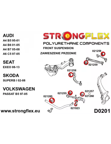  Kit SPORT Silent block Polyuréthane Train Avant Audi A4 III (05-08) B7 / 8E 8H 2 Roues motrices
