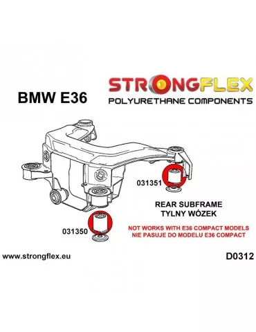  Silent block Polyuréthane Train Support Arrière kit SPORT BMW E36 M3
