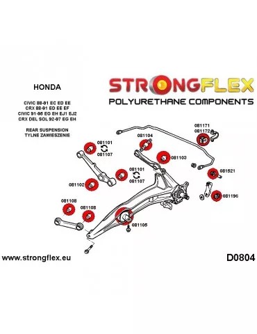  Silent block Polyuréthane kit SPORT Bras Avant Inférieur Honda Civic IV (88-91)
