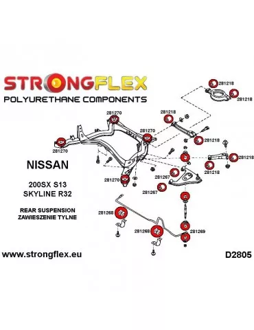  Silent block Polyuréthane Train Support Arrière kit Nissan Skyline R32 (89-94)
