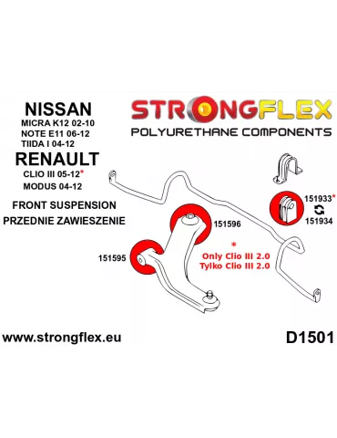 Silent block Polyuréthane Avant Triangle de Suspension Arrière Avant  Nissan Micra K12 02-10