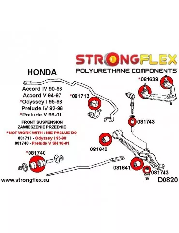  Silent block Polyuréthane SPORT Bras Avant Inférieur Intérieur Honda Accoud V 94-97
