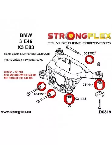  Silent block Polyuréthane Train Support Arrière kit SPORT BMW E46 M3
