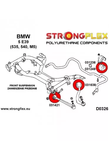  Silent block Polyuréthane 66mm Rotule de Barre à diamètre Avant Inférieur BMW 5 E39 96-04 BMW 7 E38 94-01 