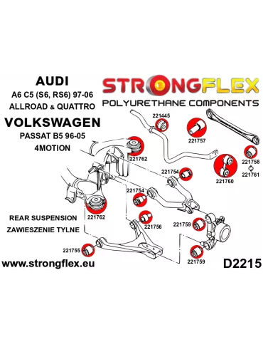  Silent block Polyuréthane SPORT Bras Arrière Inférieur Volkswagen Passat B5 4Motion