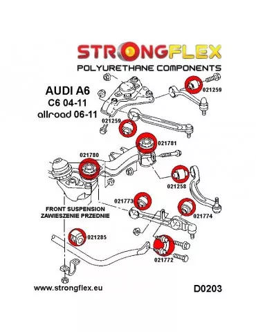  Silent block Polyuréthane Berceau Avant Audi A6 C6 04-11 Quattro & Allroad