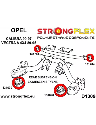  Silent block Polyuréthane Support Differenciel carrier Arrière Opel Vectra A 4x4 88-95Vauxhall Cavalier 4x4   
