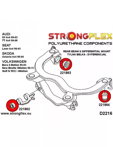  Silent block Polyuréthane SPORT Support Différentiel Arrière S3 99-03