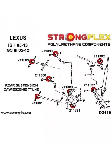  Silent block Polyuréthane rod Inférieur Arrière Lexus