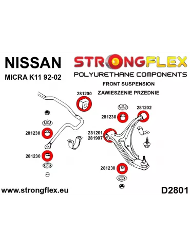  Silent block Polyuréthane Avant Triangle de Suspension Arrière Avant  26mm SPORT Nissan Micra K11 92-02

