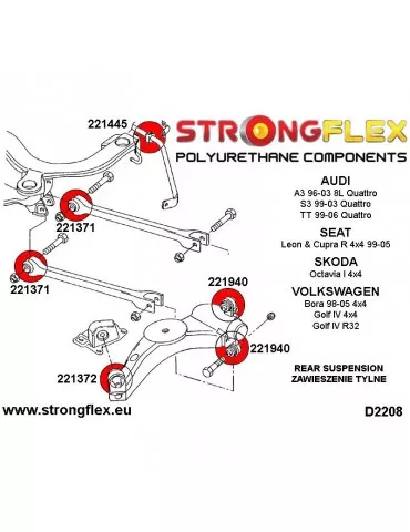  Silent block Polyuréthane SPORT Rotule de Barre à diamètre Arrière Skoda