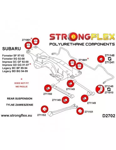  Silent block Polyuréthane barre transversale Arrière Subaru Legacy/Outback BC BF 89-94
