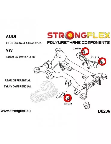  Silent block Polyuréthane Support Différentiel Arrière Volkswagen Passat Passat B5 Passat B5 96-05 4motion
