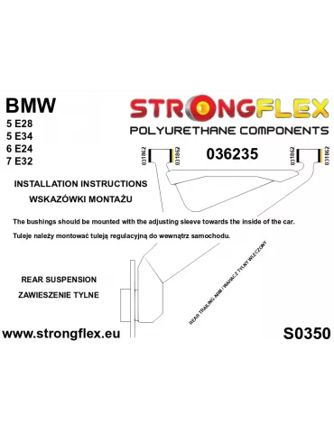  Silent block Polyuréthane Triangle de suspension Arrière kit eccentric SPORT BMW 5 Series E34 88-97
