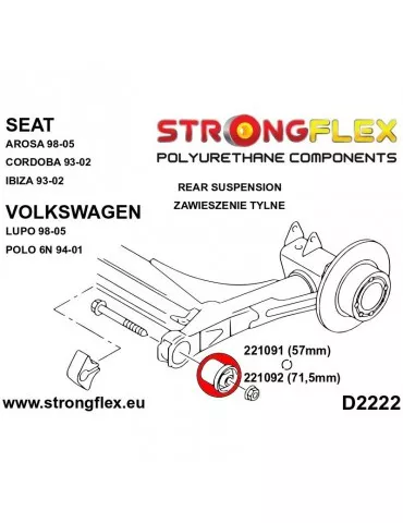  Silent block Polyuréthane Train Arrière  57mm SPORT Seat Ibiza II 93-02

