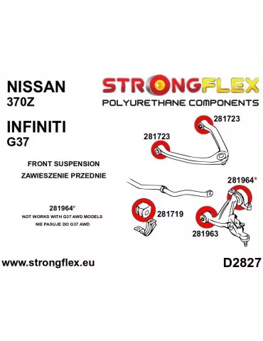  Silent block Polyuréthane SPORT Bras Avant Inférieur Arrière Nissan 370Z 09-
