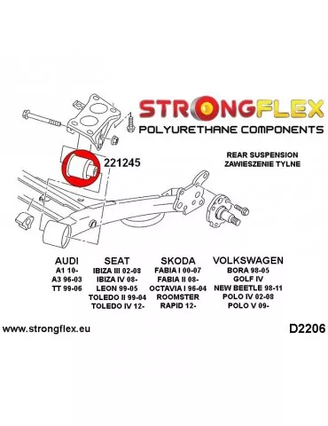  Silent block Polyuréthane Berceau Arrière 69mm SPORT Seat Ibiza III 02-08
